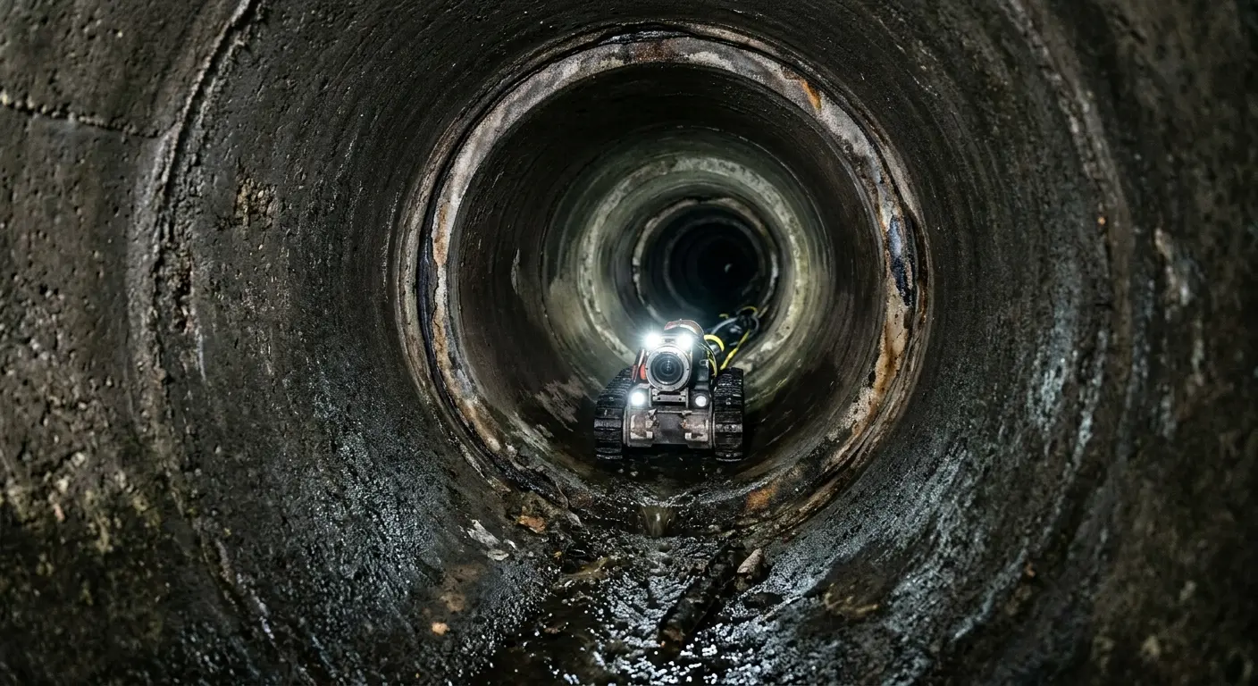 Robotic sewer camera inspecting pipe interior for Drain Snake Service in Roxbury